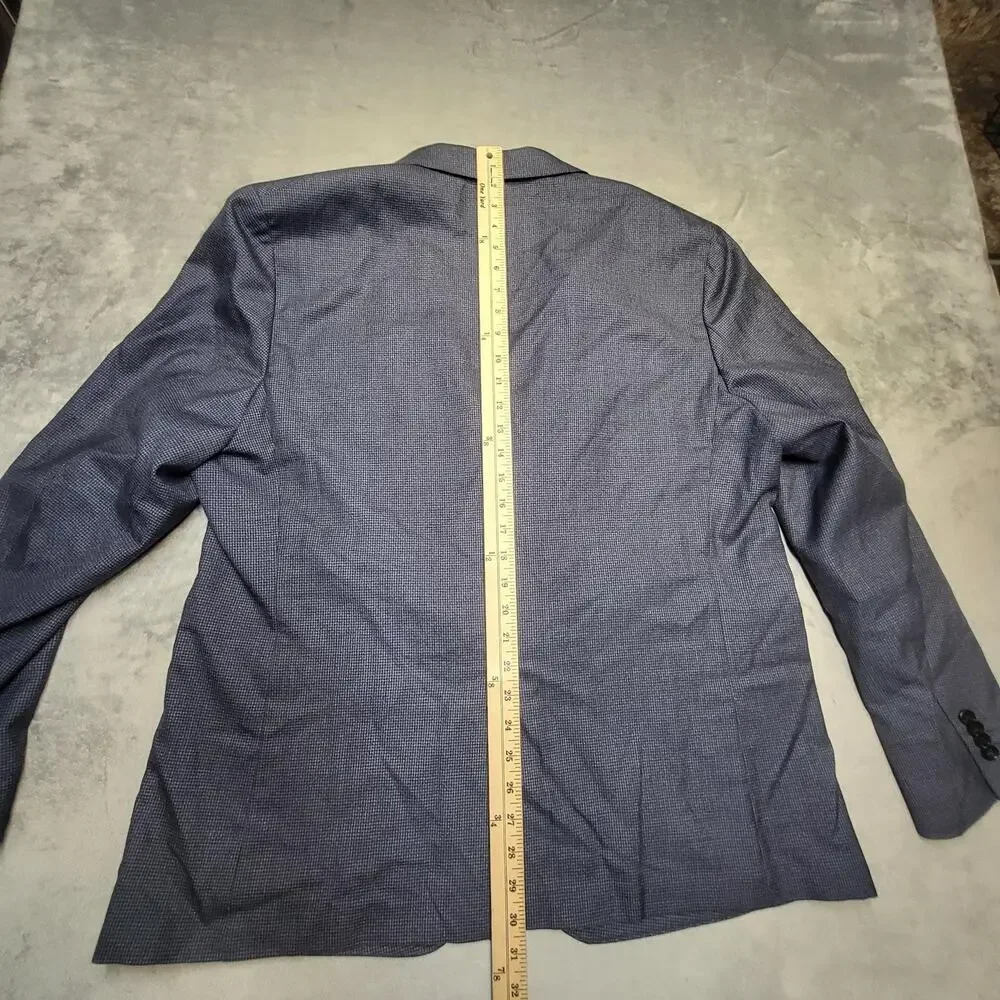 Banana Republic Suit Jacket Mens 48 Blue Check Slim Fit Wool Blend Notch Lapel